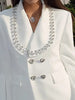 EVLOOKS Women's Blazer Notched Collar Loose Diamonds Double Breasted Long Sleeve White Suit Jackets Autumn 2023 17A4028