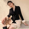 [EWQ] 2022 Spring Female Notched Collar Long-sleeved Blazer Coat Double Breasted Loose Sweet Patchwork Ruffles Suit Top 8Y048