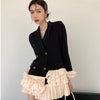 [EWQ] 2022 Spring Female Notched Collar Long-sleeved Blazer Coat Double Breasted Loose Sweet Patchwork Ruffles Suit Top 8Y048