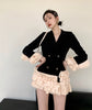 [EWQ] 2022 Spring Female Notched Collar Long-sleeved Blazer Coat Double Breasted Loose Sweet Patchwork Ruffles Suit Top 8Y048
