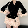[EWQ] 2022 Spring Female Notched Collar Long-sleeved Blazer Coat Double Breasted Loose Sweet Patchwork Ruffles Suit Top 8Y048