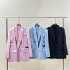 [EWQ] 2023 Autumn Women Pink Blazer Single Breasted Full Sleeve Ladies Black Suit Coat Temperament Women Loose Long Suit Jacket