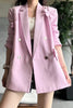 [EWQ] 2023 Autumn Women Pink Blazer Single Breasted Full Sleeve Ladies Black Suit Coat Temperament Women Loose Long Suit Jacket