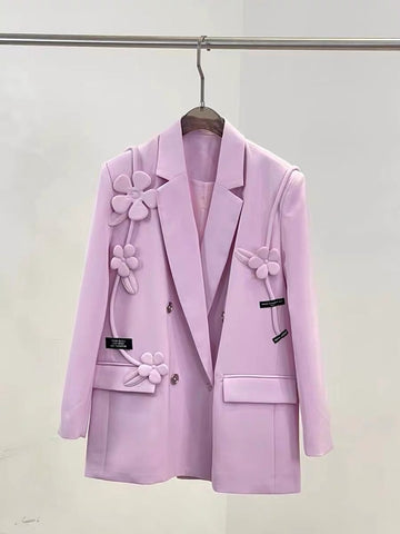 [EWQ] 2023 Autumn Women Pink Blazer Single Breasted Full Sleeve Ladies Black Suit Coat Temperament Women Loose Long Suit Jacket