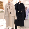 [EWQ] 2023 Black Suit Jacket Women's Middle Long Korea Loose Casual Double Breasted  Blazer Coat Female Tide 16E4941