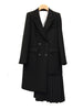 [EWQ] 2023 Korea Loose Black Suit Coat Women's Middle Long Temperament Stitching Pleated Blazer Female 16E4938