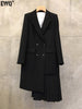 [EWQ] 2023 Korea Loose Black Suit Coat Women's Middle Long Temperament Stitching Pleated Blazer Female 16E4938