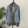 [EWQ] Casual Office Lady Denim Patchwork Suit Jacket Women's Casual Color Contrast Fake Two-piece Suit Trend 2023 Autumn