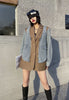 [EWQ] Casual Office Lady Denim Patchwork Suit Jacket Women's Casual Color Contrast Fake Two-piece Suit Trend 2023 Autumn