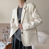 [EWQ]  Solid Color Blazer Women's Winter 2022 Notched Loose Single Breasted Sashes Long Sleeve Thic Suit Jacket