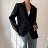[EWQ]  Solid Color Blazer Women's Winter 2022 Notched Loose Single Breasted Sashes Long Sleeve Thic Suit Jacket