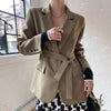 [EWQ]  Solid Color Blazer Women's Winter 2022 Notched Loose Single Breasted Sashes Long Sleeve Thic Suit Jacket
