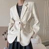 [EWQ]  Solid Color Blazer Women's Winter 2022 Notched Loose Single Breasted Sashes Long Sleeve Thic Suit Jacket