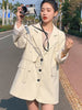[EWQ] Female Notched Collar Long Sleeve Single Breasted Spliced Solid Suit Coat Tide 2023 Autumn Women Blazer 16T66