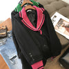 [EWQ] Female Patchwork Knit Notched Collar Long-sleeved Blazer Coat Single Breasted Loose Minimalist Suit Top 2023 Autumn 8Y135
