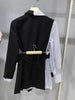 [EWQ]  Full Sleeve Irregular Women's Suit Jacket 2023 autumn Women Blazer Striped Patchwork Fake Two Belt Ladies Black Coat