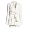 [EWQ]  Ladies Office Suits Trend Coat Feminino Women White Blazer Detachable Cummerbund Tunic 2022 Spring