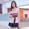 [EWQ] High Waist All-match Black Skirt 2 Piece Set 2022 Autumn Long Sleeve Lace  Office Blazer Pink Coats QX017