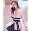 [EWQ] High Waist All-match Black Skirt 2 Piece Set 2022 Autumn Long Sleeve Lace  Office Blazer Pink Coats QX017