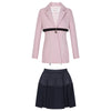 [EWQ] High Waist All-match Black Skirt 2 Piece Set 2022 Autumn Long Sleeve Lace  Office Blazer Pink Coats QX017