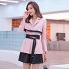 [EWQ] High Waist All-match Black Skirt 2 Piece Set 2022 Autumn Long Sleeve Lace  Office Blazer Pink Coats QX017