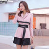 [EWQ] High Waist All-match Black Skirt 2 Piece Set 2023 Autumn Long Sleeve Lace  Office Blazer Pink Coats QX017
