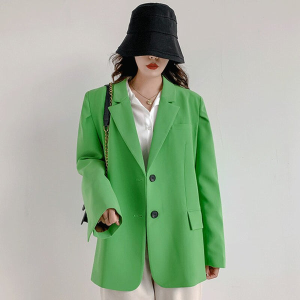 [EWQ] High-quality Office Lady Trend Ladies Office Coats Tide Blazer Autumn 2022 Suits Outwear Green Blazer QV171