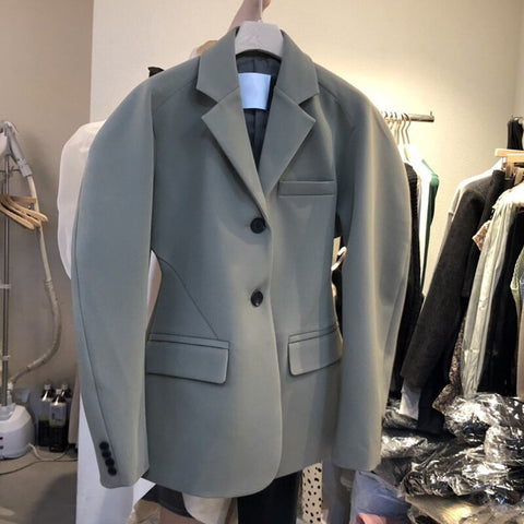 [EWQ] Korea 2022 Autumn Versatile Solid Color Slim Waist Notched Suit Coat Women Black Blazer Jacket Female 16R25