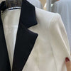 [EWQ] Korea Casual Trend Women Lapel Double-breasted Contrast Color Long-sleeved High-waisted Blazer Autumn 2022 16E1696