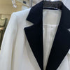 [EWQ] Korea Casual Trend Women Lapel Double-breasted Contrast Color Long-sleeved High-waisted Blazer Autumn 2022 16E1696