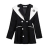 [EWQ] Korea Casual Trendy Women Navy Collar Double-breasted Stitching Contrast Color Loose Blazer Autumn 2022 16E1699