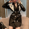 [EWQ] Korea Casual Trendy Women Navy Collar Double-breasted Stitching Contrast Color Loose Blazer Autumn 2022 16E1699