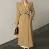[EWQ] Korea Chic Autumn Winter Casual Khaki Jacket Lapel Bandage Solid Color Long Blaze Coat With Belt Female 2022 16R95