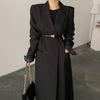 [EWQ] Korea Chic Autumn Winter Casual Khaki Jacket Lapel Bandage Solid Color Long Blaze Coat With Belt Female 2022 16R95