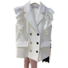 [EWQ] Korea Chic Fashionable Simple Lapel Double-breasted Loose White Flying Sleeve Vest Blazer Women  Summer 2022 16E782