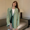 [EWQ] Korea Chic Suit 2022 Women Autumn Loose Design Fake Two Piece Splicing PU Leather Blazer Jacket Female 16R287