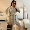 [EWQ] Korea Chic Summer Casual Blazer Lapel Double-breasted Lace-up Puff Sleeve Green Loose Suit Jacket Women 2022 6E358