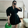 [EWQ] Korea Chic Summer Casual Blazer Lapel Double-breasted Lace-up Puff Sleeve Green Loose Suit Jacket Women 2022 6E358