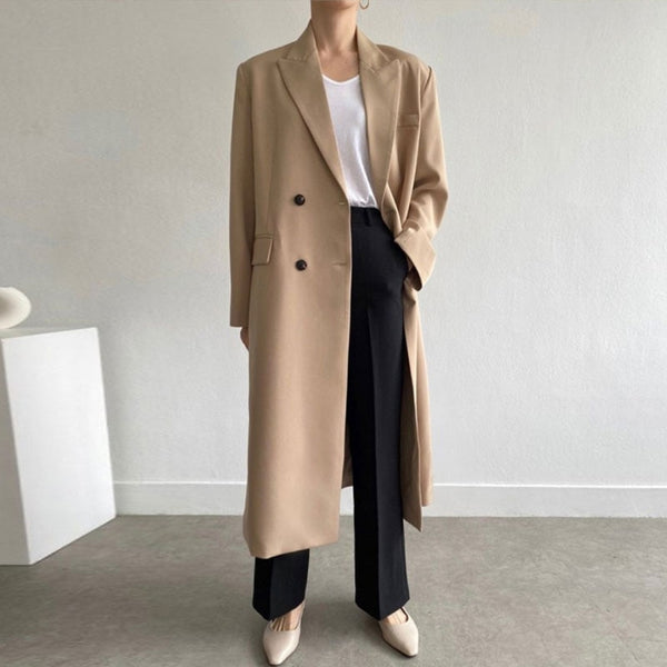 [EWQ] Korea Chic Temperament Black Blazer Women's Autumn 2022 Notched Loose Double Breasted Split Long Sleeve Suit Jacket