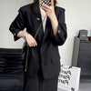 [EWQ] Korea Chic Temperament Black Blazer Women's Autumn 2022 Notched Loose Single Breasted Split Long Sleeve Suit Jacket