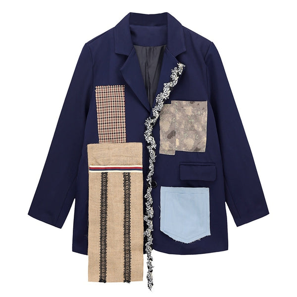 [EWQ] Korea Chic Temperament Blazer Women Autumn 2022 Party trendy laides suit clothing Loose Spliced Long Sleeve Jacket