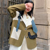 [EWQ] Korea Chic Temperament Color Matching Blazer Women's Autumn 2022 Notched Loose Single Breasted Long Sleeve Suit Coat