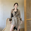 [EWQ] Korea Chic Temperament Gray Blazer Women's Autumn 2022 Notched Loose Lace Up Waist Long Sleeve Suit Jacket Coat Female