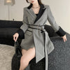 [EWQ] Korea Chic Temperament Gray Blazer Women's Autumn 2022 Notched Loose Lace Up Waist Long Sleeve Suit Jacket Coat Female