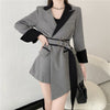 [EWQ] Korea Chic Temperament Gray Blazer Women's Autumn 2022 Notched Loose Lace Up Waist Long Sleeve Suit Jacket Coat Female