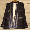 [EWQ] Korea Chic Temperament Navy Blazer Women's Autumn 2022 V-neck Loose Long Sleeve Tweed Jacket Female 16E3190
