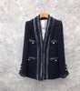 [EWQ] Korea Chic Temperament Navy Blazer Women's Autumn 2022 V-neck Loose Long Sleeve Tweed Jacket Female 16E3190