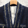 [EWQ] Korea Chic Temperament Navy Blazer Women's Autumn 2022 V-neck Loose Long Sleeve Tweed Jacket Female 16E3190