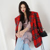 [EWQ] Korea Chic Temperament Red Blazer Women Autumn 2022 Notched Plaid Loose Single Button Long Sleeve Suit Jacket 16E3220
