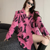 [EWQ] Korea Chic Temperament Rose Red Blazer Women Autumn 2022 Notched Loose Double Breasted Split Long Sleeve Suit Jacket